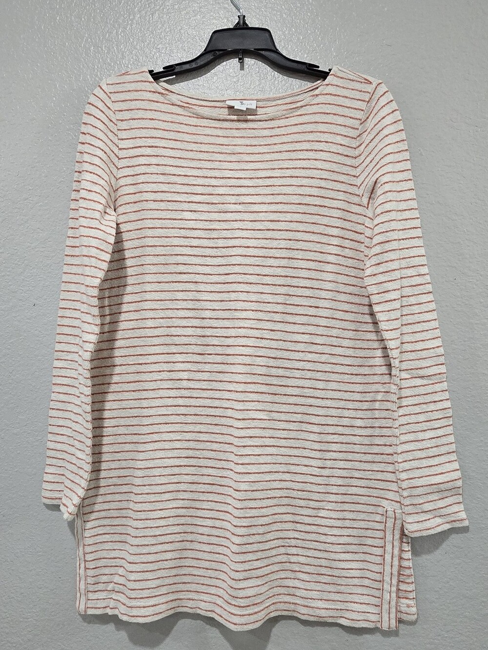 J.Jill Womens  White Orange Stripe Tunic Sweater 3/4 Sleeve Size Small